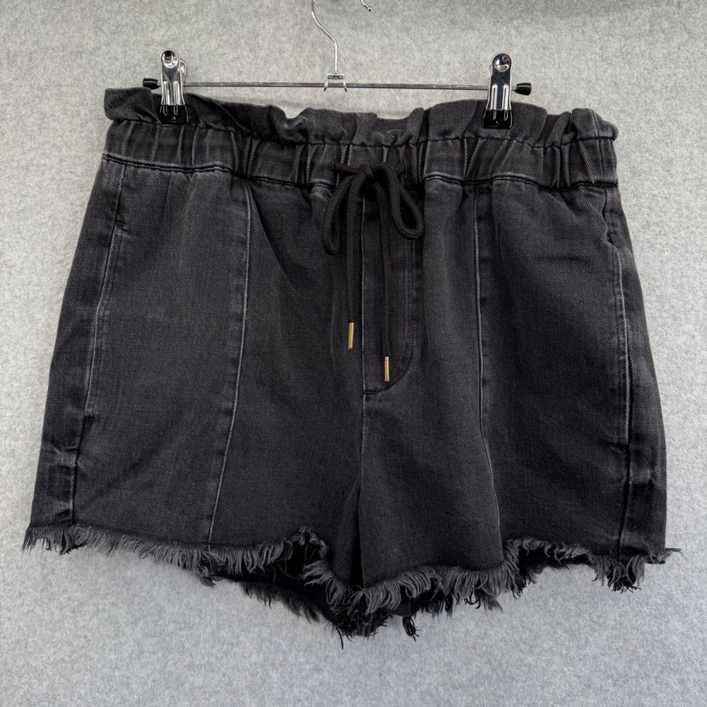 Pistola Cooper Paperbag Shorts Women Medium Black Washed Denim High Rise Frayed